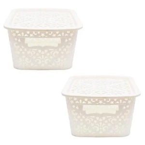 Plastic Beautiful Design Storage Basket With Lid For Kitchen Set Of 2 - Picture 1 of 4