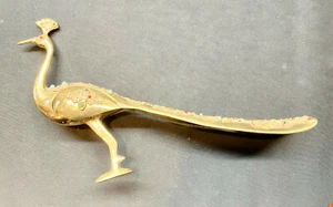 BEAUTIFUL HAND CRAFTED SOLID BRASS PEACOCK STATUE WITH COLORFUL STONES NEW - Picture 1 of 4