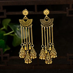 Exquisitos Pendientes Colgantes Jhumka Jhumki Plata Oro Hechos a Mano Corazón Cadena Larga - Imagen 1 de 29