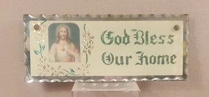 Jesus sign religious antique reverse foil back scalloped edge cut glass mirror   - Picture 1 of 7