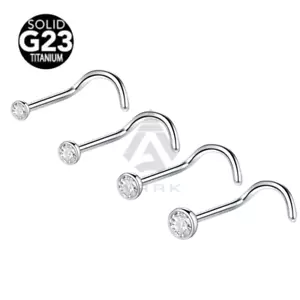 G23 Titanio Argento Naso Borchia 1,5mm 2mm 2,5mm 3mm Gemma Trasparente Curva Curva Gancio 20G - Foto 1 di 5
