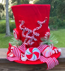 Roter Süßigkeitenstock Süßigkeiten Pfefferminze Top Mütze Dekoration Weihnachtsbaum Topper - Bild 1 von 7