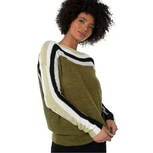 [liverpool] striped open weave oversized dolman sweater olive heather XS - Picture 1 of 7