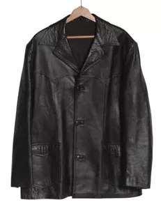 Vintage 1970’s Black Leather Safari Jacket | Size XXL - Picture 1 of 4