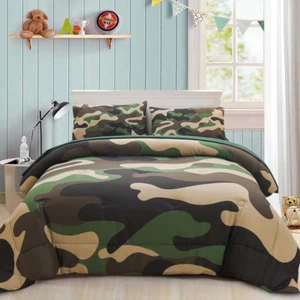 Twin Size Camouflage Bedding Comforter Set with Sheets, Boys Girls Men Camo Bed - Picture 1 of 9