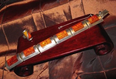 Juego de anillos pulsera de eslabones de 6 paneles con bisagras ámbar báltico de plata esterlina modernista MTM Foto 1 de 4