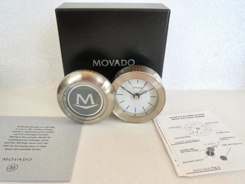 New in Box MOVADO PICTURE FRAME Travel ALARM CLOCK Stainless Steel Analog 2.25" Cover