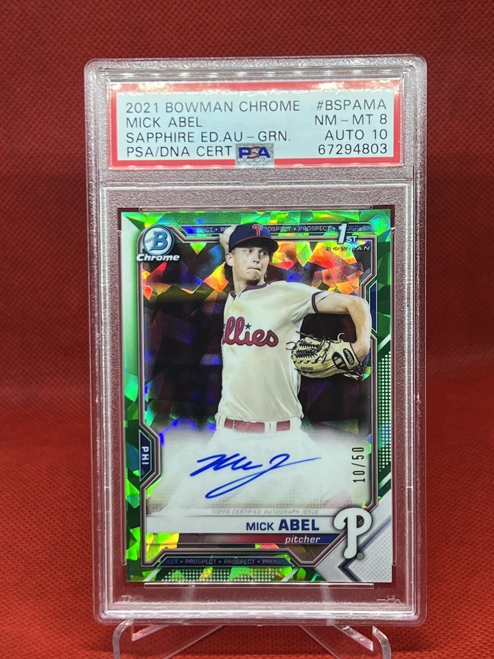 2021 Bowman Chrome GREEN SAPPHIRE Refractor MICK ABEL AUTO 10/50 PSA 8 DNA 10 - Image 1 of 1