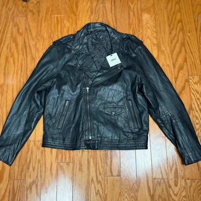 ASOS Leather Jacket Men's XL Black Full Zip Biker Moto Pockets NWT - Image 1 of 4
