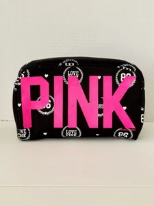 VINTAGE VICTORIA'S SECRET PINK MAKEUP BAG COSMETIC BAG BLACK TRAVEL LARGE HTF - Picture 1 of 7