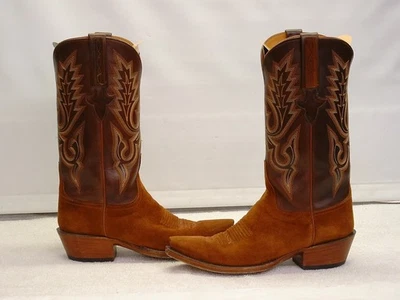 LUCCHESE Men's Cowboy Boots Rust Suede w/Leather Handmade L1575 Size 7 EE w/BOX - Photo 1/4