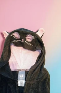 Max And Olivia Childrens Large 10-12 Hooded Black Cat Zip Up Pajamas One Piece - Picture 1 of 4