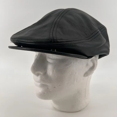KBETHOS Genuine Leather Black Newsboy Cabby Cap L/XL Motorcycle Driving Hat - Image 1 of 4