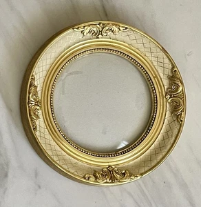 Vintage Shabby Chic Gilt Ornate Bubble Glass Wood Frame Italy Round - Picture 1 of 9