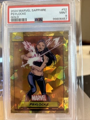 2024 Topps Chrome Marvel Sapphire TRUE GOLD 36/50 Psylocke #52 PSA 9 POP 1 - Image 1 of 4