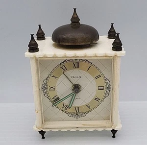 Vintage Florn Square Jewel Alarm Clock Luminous Brass Housing Rare - Picture 1 of 8