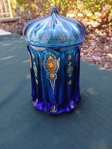 Fenton Indigo Blue Hand Painted Persian Tent Candy Box Special Order 2007 (S) - Bild 1 von 10