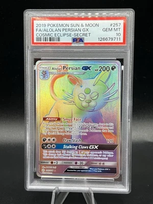 2019 POKEMON SUN & MOON COSMIC ECLIPSE SECRET FULL ART/ALOLAN PERSIAN GX PSA 10 - Image 1 of 2