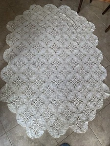 Vintage Lace Tablecloth 95” x 62” Rectangular Picot Loop Hem Light Beige - Picture 1 of 4