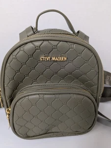 Steve Madden Small Mini Backpack Purse Embossed Faux Leather Olive - Picture 1 of 13