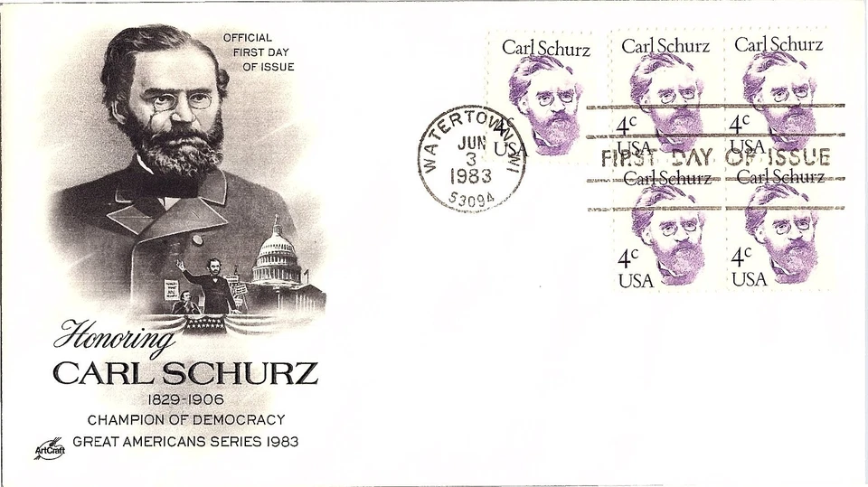 Carl Schurz Union Army General Champ. of Democracy June 3 1983 Mail Cover FDC - Image 1 of 1