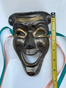 Vintage Brass Theater Mask Comedy Sculpture Wall Hanger 6.5 X 5.5 X 2.5 in - Picture 1 of 7