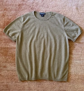 Lands’ End 100% Cashmere Sweater Women XL Short Sleeve Tan Beige Soft Luxury - Picture 1 of 7