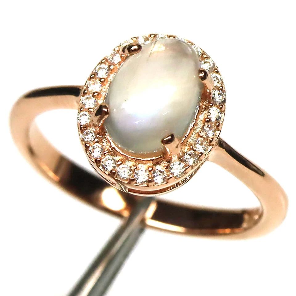 925 Sterling Silver 6 x 8 mm. White Moonstone & Zircon Jewelry Ring Size 6 - Image 1 of 1
