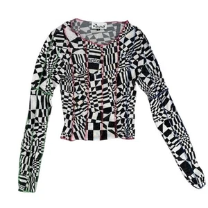 O'Mighty Stevie Mesh Top Long Sleeve Small Geometric Psychedelic Black White - Picture 1 of 4