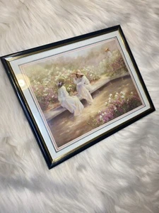 Gerahmte Kunst Damen Blumen Gartenbank 8X10 - Bild 1 von 4