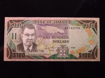 Jamaica 100 Dollars 1987 P74 a8h2758 Central Bank Banknote Money - Image 1 of 2