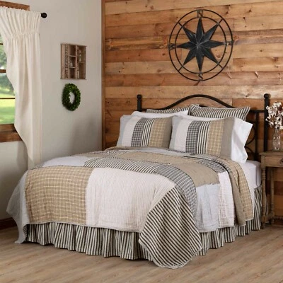 Ashmont Queen Block Patchwork Quilt Country Cabin Rustic VHC Brands 94x94 Grey - Image 1 of 4