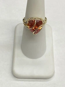10k Yellow Gold Orange Trillion Sapphire Ring With Diamonds - Picture 1 of 4