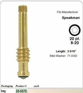 Speakman Faucet Stem 22-5575H, Right hand hot, 20 pt, 3 and 5/16" Long - Picture 1 of 1
