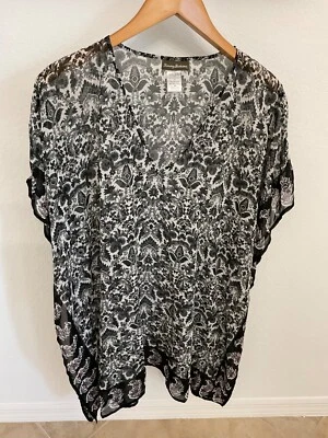 Tommy Bahama Tunic Beach Pool Cover Up Top Size Medium Sheer Black White Plum - Image 1 of 4