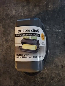 BRAND NEW BETTER DISH BUTTER DISH W ATTACHED FLIP TOP LID HOLDS 2 STICKS GRAY - Picture 1 of 2