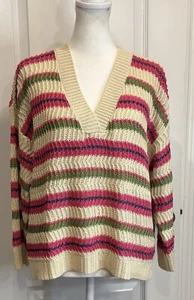 LOFT Damen Struktur Streifen Pullover M Boho V-Ausschnitt Cottagecore Grandmacore Preppy - Bild 1 von 21