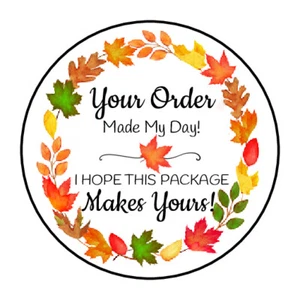 30 1.5" FALL LEAVES WREATH THANK YOU ORDER ENVELOPE SEALS LABELS STICKERS - Picture 1 of 1