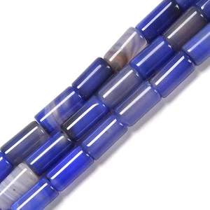 Cuentas de tubo de cilindro de ágata azul claro tamaño 8x15 mm 15,5"" cadena - Imagen 1 de 2