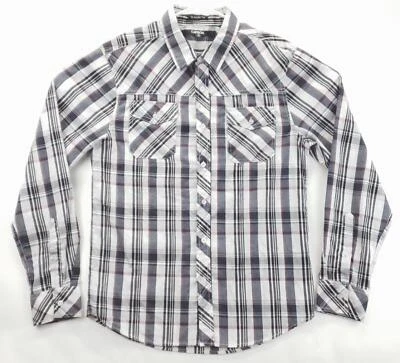 Carbon Shirt Mens Medium Black White Plaid Cotton Pockets Classic Fit Button-Up - Image 1 of 4