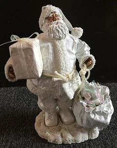 Beautiful Holiday Christmas Composite Paper White Beachy Santa Figure Decor - Picture 1 of 12