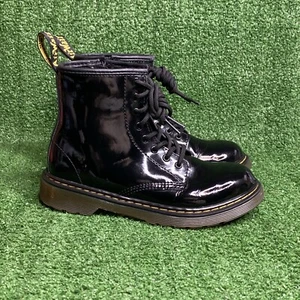 Dr Doc Martens Girls SZ 3 US Black PatentCombat Leather 1460 Zip Lace Up Boots - Picture 1 of 7