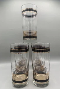 Luminarc After Hours by J.G. Durand 7 Collins/Cooler Glasses Gold/Black Stripes - Picture 1 of 14