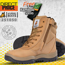 Mongrel Work Boots High Leg Steel Toe Safety Leather Wheat Zip Sider Lace 251050