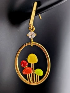 PENDIENTES DE HONGO RETRO taburete de sapo en tono dorado dijes esmalte psicodélico con CZ Z5 - Imagen 1 de 6
