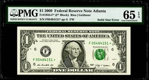 $1 2009 Federal Reserve * Star Note Atlanta "Solid Star Error" PMG 65 EPQ Gem UN - Picture 1 of 3