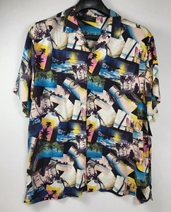 No Boundaries Shirt Mens Button Up Hawaiian Shirt 2XL Rayon Beach Plam Tree New - Picture 1 of 7