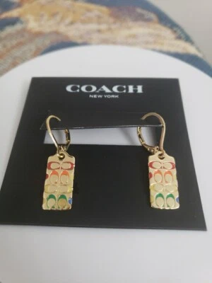 Pendientes Coach-Acolchados C Multicolor Colgantes RARO Latón Tono Dorado Nunca Usados Nuevos Foto 1 de 4