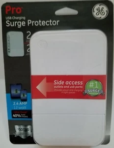 GE Pro 2 Outlet + 2 USB Side Access Surge Protector, 2.4 Amp, White, Model 37090 - Picture 1 of 3
