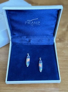FRANZ Plated Brass & Sculpted Porcelain Amulet Beetle Earrings New in Box - Picture 1 of 6